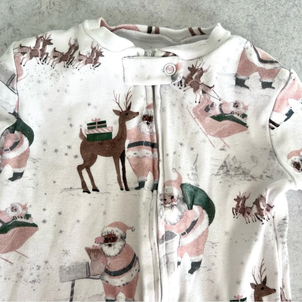 18-24M🎅🏻 Pottery Barn Kids Organic Pink Blush Vintage Heritage Santa Pajamas